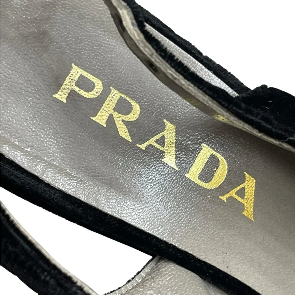 Prada‎ Black velvet Slingback wedge Heels size 35.5(5.5)
